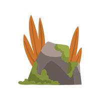 Rock Stones with Moss and Grass, Forest, Mountain Natural Landscape Design Element Illustration vector