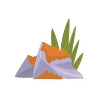 Granite Boulder with Grass and Moss, Natural Landscape Design Element Illustration vector