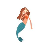 Cute Happy Smiling Little Mermaid, Fairytale Mythical Creature Cartoon Character Illustration vector