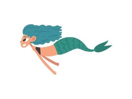 Cute Happy Smiling Little Mermaid Swimming, Fairytale Mythical Creature Cartoon Character Illustration vector