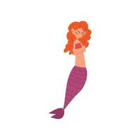 Little Offended Mermaid with Folded Hands, Fairytale Mythical Creature Cartoon Character Illustration vector
