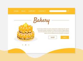 Bakery Recipe Banner, Landing Page Template with Cake and Place for Text, Culinary Blog, Food Delivery Illustration vector