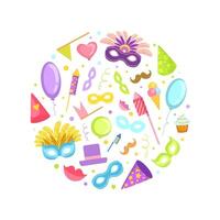 Carnival Celebration Party Objects in Circular Shape, Masquerade Symbols Illustration vector