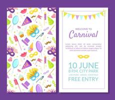 Welcome to Carnival, Masquerade Party Banner, Flyer or Invitation Card Template with Place for Text, Two Sides Illustration vector