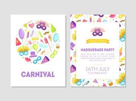 Carnival, Masquerade Party Banner, Flyer or Invitation Card Template with Place for Text, Two Sides Illustration vector