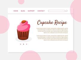 Cupcake Recipe Banner, Landing Page Template with Place for Text, Culinary Blog, Master Class Illustration, vector