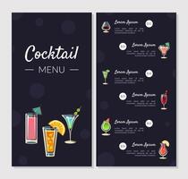 Cocktail Menu Template, Alcoholic Bar Menu with Different Types of Cocktails and Alcoholic Beverages, Banner, Card, Flyer Illustration vector