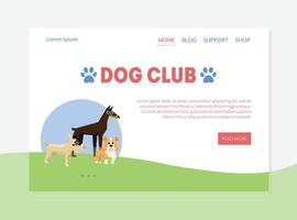 Dog Club Banner, Landing Page Template with Place for Text, Dog Training, Walking and Grooming Illustration vector