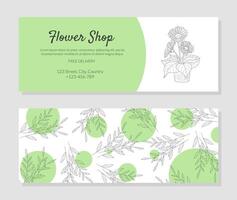 Elegant Flower Shop Business Card Templates with Place for Text, Two Sides Illustration vector