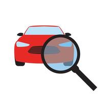 Technical inspection car icon, magnifying glass with vehicle, auto search, symbol on white background vector