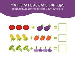 Mathematical Game for Kids, Count, Sum and Write the Correct Answer in the Box Illustration vector