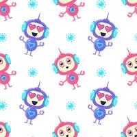 Cute Robots Seamless Pattern, Friendly Alien or Robot Design Element Can Be Used for Fabric, Wallpaper, Packaging Illustration vector