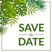 Save the Date, Holiday, Wedding Invitation Card Template with Green Exotic Tropical Palm Leaves, Frame with Space for Text Illustration vector