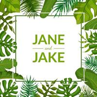 Wedding Invitation Card Template with Green Tropical Palm Leaves, Frame with Space for Text Illustration vector
