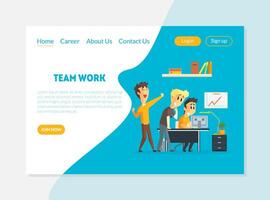 Teamwork Banner, Landing Page Template, People Working in Team at Business Processes and Achieving Goal Illustration vector