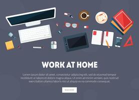Work at Home Banner, Business Workspace, Workplace Landing Page Template Illustration vector