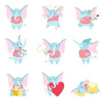 Cute Elephant Set, Funny Animal Cartoon Character in Different Situations Illustration vector
