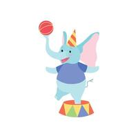 Cute Elephant Standing on Stage with Ball, Funny Animal Cartoon Character Performing in Circus Show Illustration vector