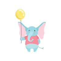 Cute Elephant Standing with Yellow Balloon, Funny Animal Cartoon Character Illustration vector
