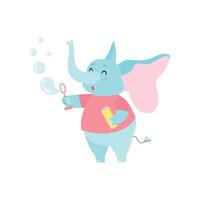 Cute Elephant Cartoon Character Blowing Soap Bubbles Illustration vector