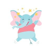 Cute Happy Elephant Surrounded By Golden Stars, Funny Animal Cartoon Character Illustration vector