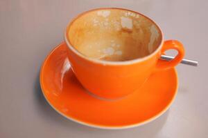 top view of empty coffee cup on table , photo