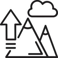 A mountain with an arrow pointing up and clouds in the background vector
