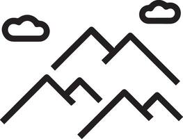 A black and white mountain icon with clouds vector