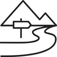 A black and white illustration of a mountain road with a sign pointing to it vector