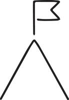 A black and white drawing of a flag on top of a mountain vector