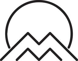 A black and white logo of a mountain with a sun in the middle vector