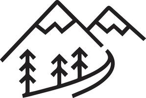 A black and white logo of a mountain with trees vector