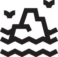 A black and white logo of a mountain with waves vector