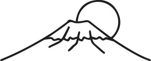 A black and white drawing of a mountain with a large peak vector
