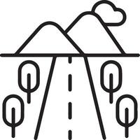 A line drawing of a road with trees and mountains vector