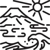 A black and white illustration of a wave and a mountain vector