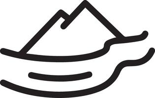 A black and white logo of a boat with mountains vector