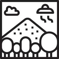 A black and white image of a mountain with trees and clouds vector