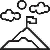 A mountain with a flag on top and clouds in the sky vector