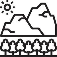 A mountain landscape with trees and sun vector