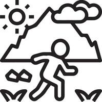A man running in the mountains with a sun and clouds vector