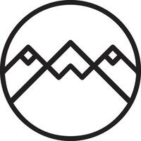 A black and white logo with mountains in a circle vector