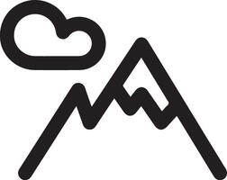 A black and white mountain icon with clouds vector