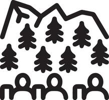 A black and white illustration of people sitting in a car with trees in the background vector