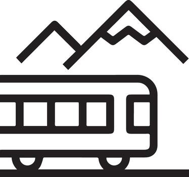 A black and white image of a bus with mountains in the background vector
