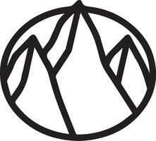 A black and white logo of mountains in a circle vector