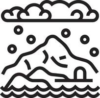 A black and white illustration of a mountain and water vector