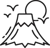 A line drawing of a mountain with birds flying over it vector