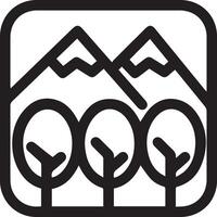 A black and white logo with mountains and trees vector