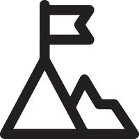 A black and white mountain icon with a flag vector